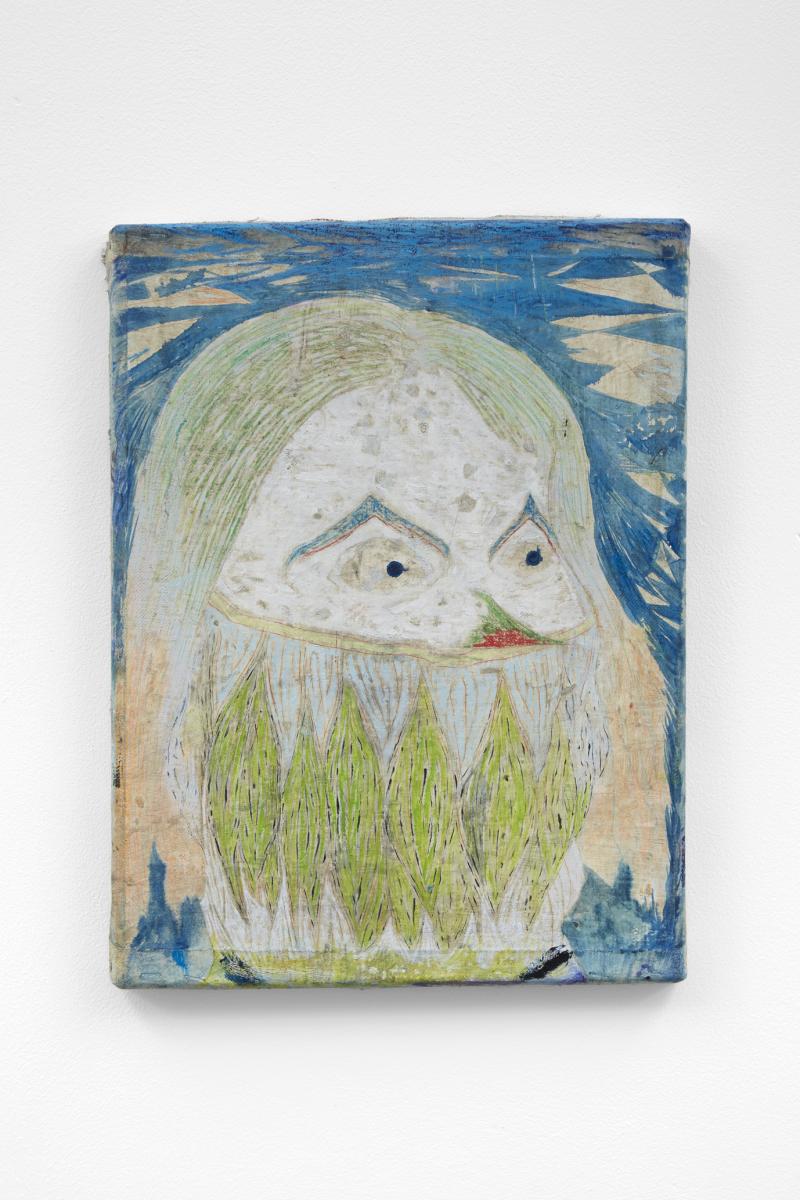 2 - Ross Taylor_Ivan Gallery - Self portrait with hair and toothache, 2015 - 2017, Oil paint, oil pastel and pencil on linen, 40.5 x 30.5 cm